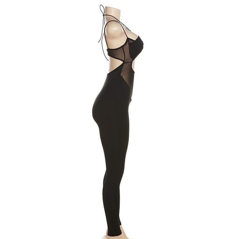 Bold Black Mesh Panel Cutout Halter Jumpsuit - Your Ultimate Fall Night Out Statement