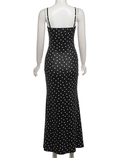 Timeless Chic Polka Dot Ruched Maxi Dress - Flattering Fit for Fall Evenings & Holiday Parties