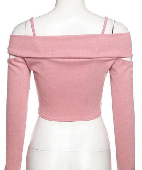 Blush Pink Cold Shoulder Knotted Crop Top - Trendy Long Sleeve & Strappy Fall Fashion for Women