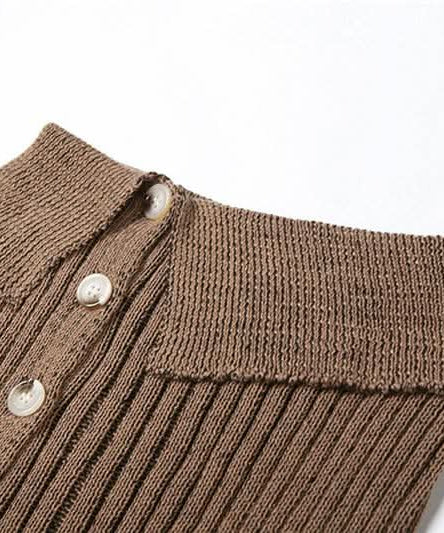 Fall's Must-Have: Chic Chocolate Ribbed Knit Asymmetrical Crop Top & Mini Skirt Set with Arm Warmers