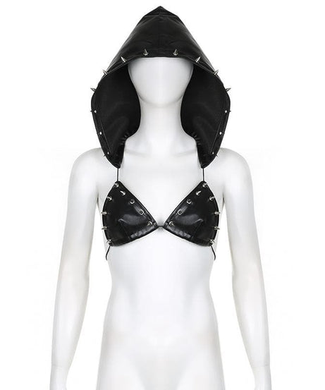 Fierce Spiked Faux Leather Bra Top - Halloween & Festival Ready Statement