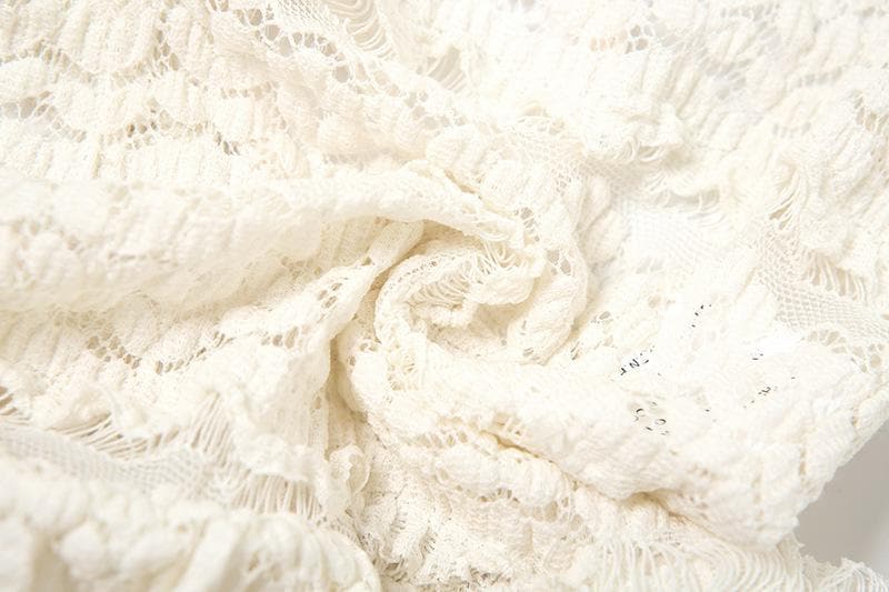 Chic Ruffled Halter Swim Romper - Cream Lace One-Piece Skirted Swimsuit for Tropical Getaways & Resort Wear