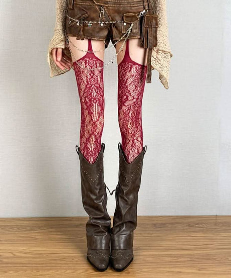 Enchanting Lavender Lace Suspender Tights - Your Edgy Fall & Halloween Statement Piece