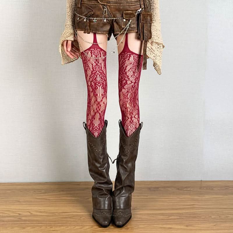 Enchanting Lavender Lace Suspender Tights - Your Edgy Fall & Halloween Statement Piece