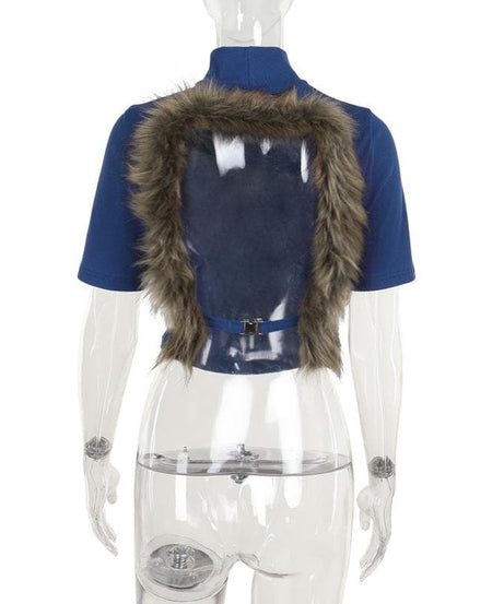 Effortless Fall Style: Chic Navy Blue Mock Neck Short Sleeve Crop Top for Women