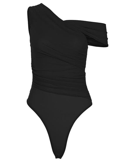 Effortless Chic: Sheer Ruched One-Shoulder Bodysuit - Your Fall Going-Out Essential!
