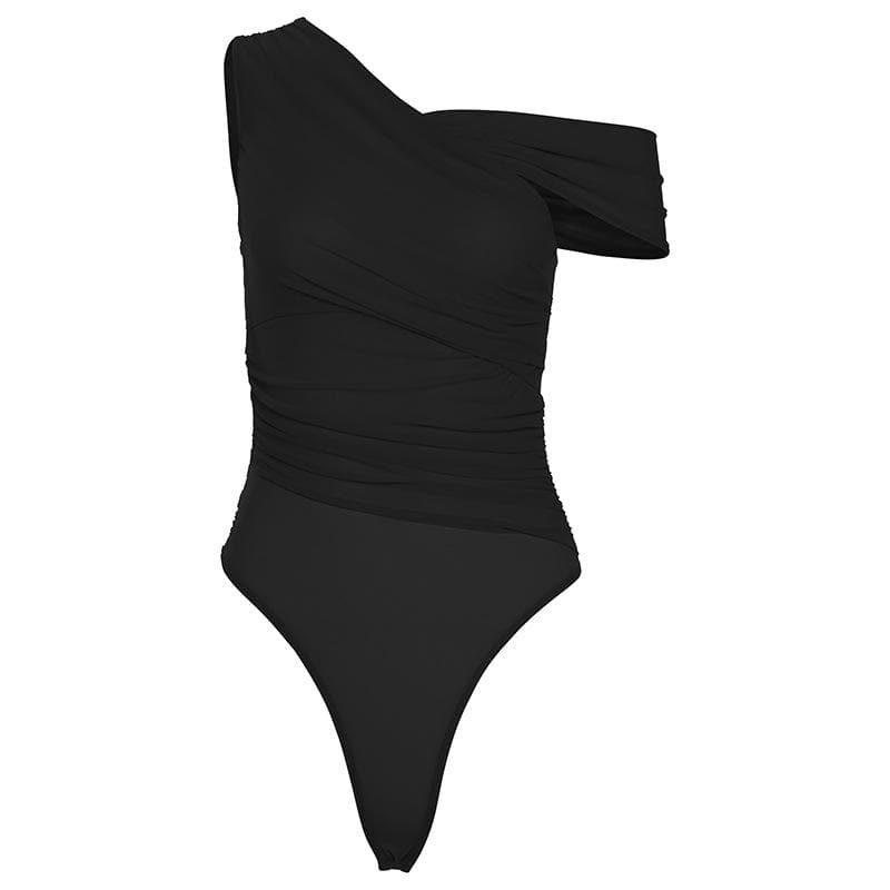 Effortless Chic: Sheer Ruched One-Shoulder Bodysuit - Your Fall Going-Out Essential!