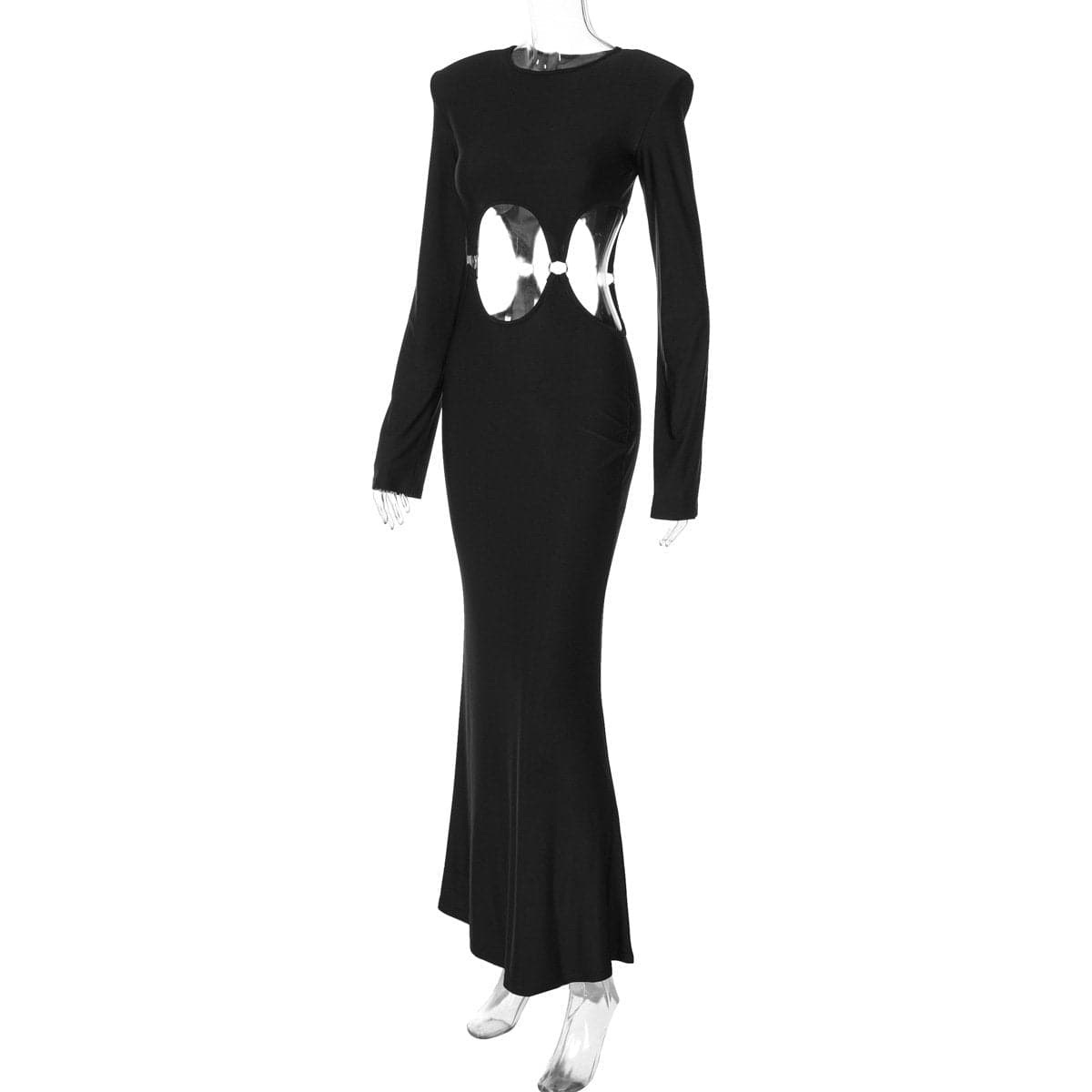 Alluring Black O-Ring Cut-Out Maxi Dress - Fall & Holiday Party Statement