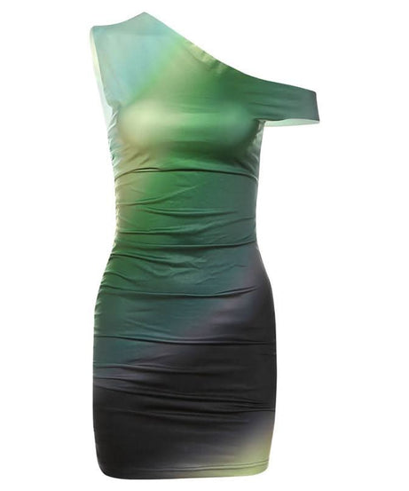 Chic Ombre One-Shoulder Ruched Bodycon Mini Dress - Your Go-To for Fall & Holiday Parties