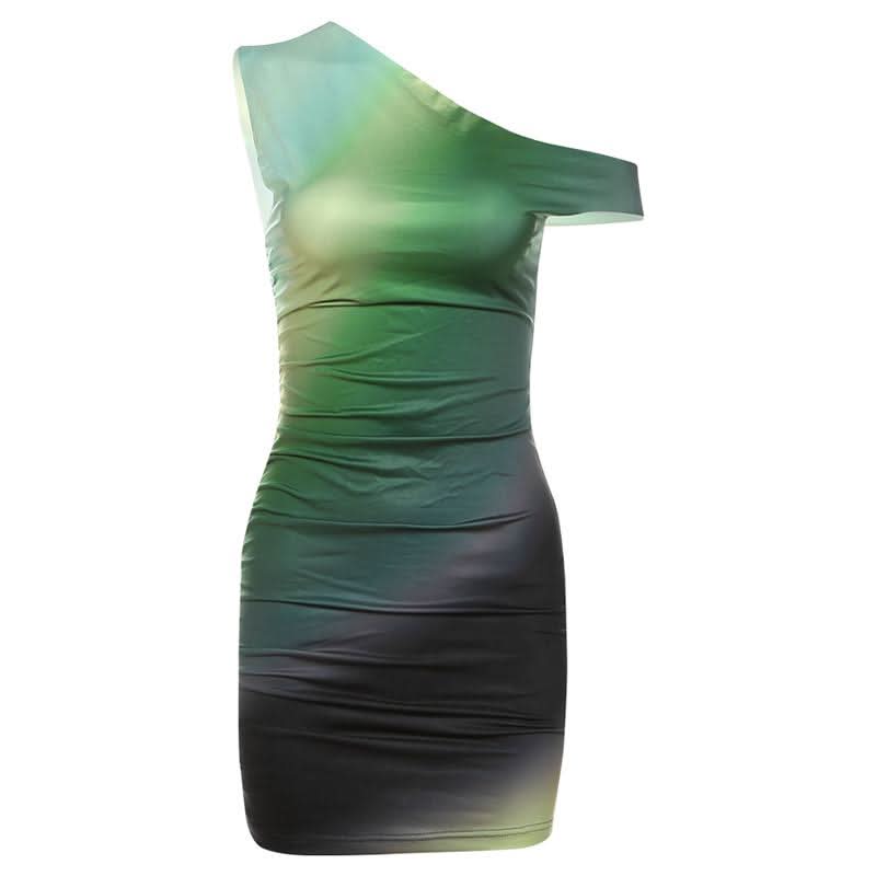 Chic Ombre One-Shoulder Ruched Bodycon Mini Dress - Your Go-To for Fall & Holiday Parties