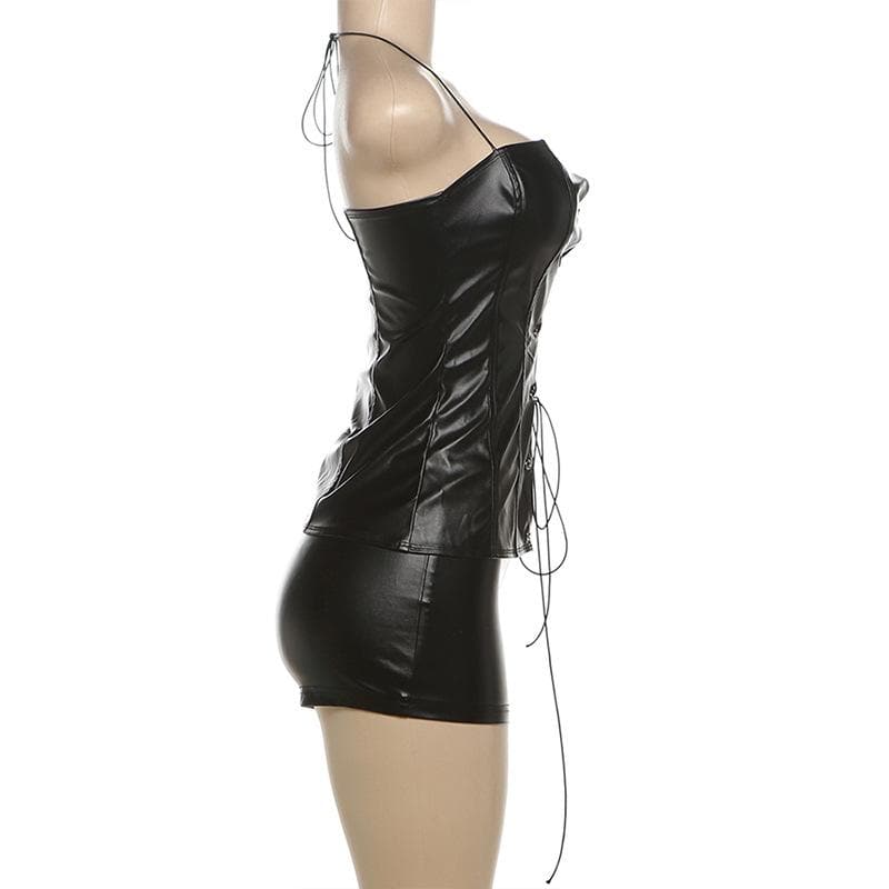 Fierce Faux Leather Lace-Up Corset Top & Shorts Set - Your Ultimate Fall & Halloween Party Look