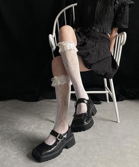 Enchanting Sheer Lace Bow Knee High Socks | Gothic Glam & Dark Academia Fall Fashion