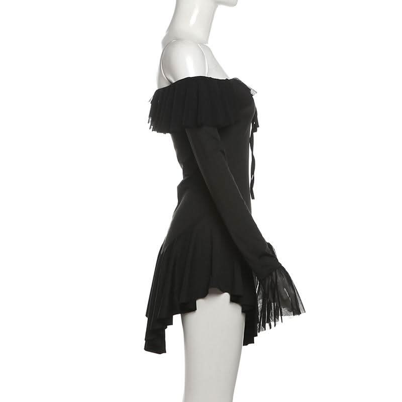 Enchanting Gothic Ruffle Off-Shoulder Mini Dress - Fall & Halloween Essential
