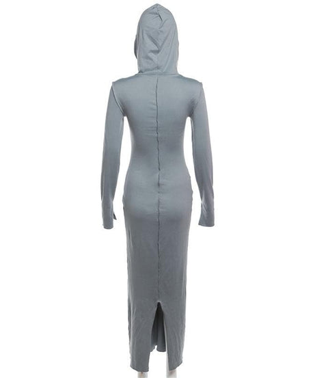 Chic Comfort: Sculptural Seam Hooded Maxi Dress - Fall Bodycon Essential
