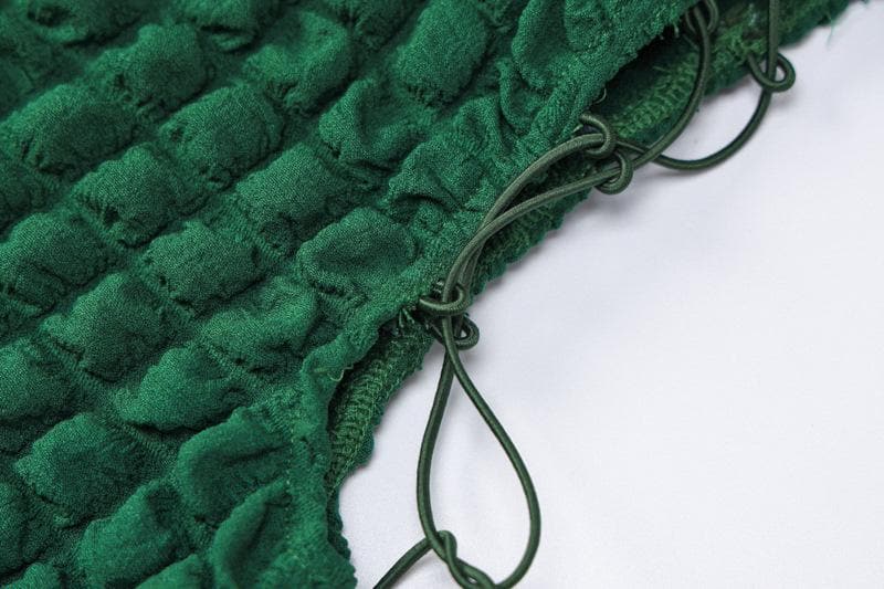 Emerald Elegance: Fall Waffle Knit High Neck Midi Dress with Adjustable Side Lace-Up – Perfect for Holiday Season