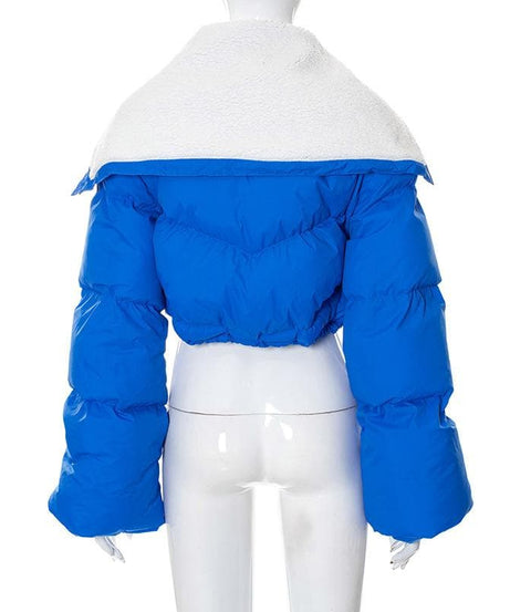 The 'F' Factor Cropped Puffer Jacket: Cozy Sherpa Collar & Trendy Fall Style