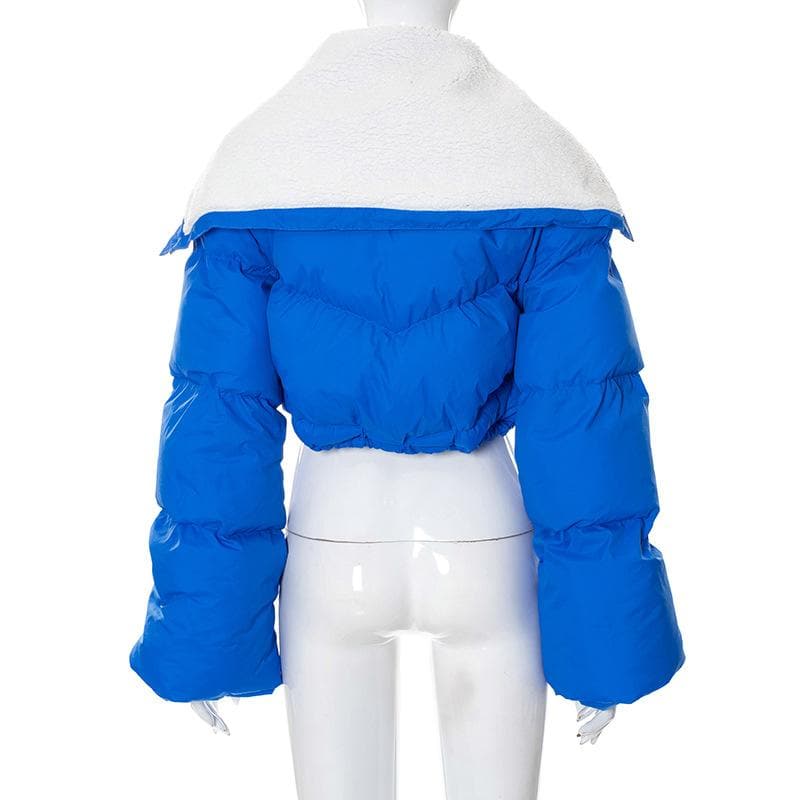 The 'F' Factor Cropped Puffer Jacket: Cozy Sherpa Collar & Trendy Fall Style