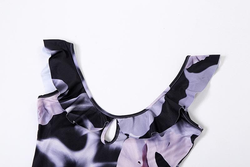 Midnight Bloom Ruffle Maxi Dress | Keyhole, Slit & Backless for Fall & Holiday Glamour