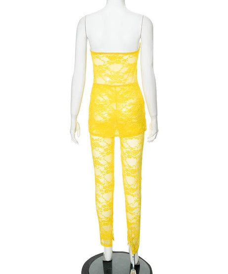 Vibrant Yellow Lace Cut-Out Tube Top & Leggings Set – Your Ultimate Halloween & Party Statement
