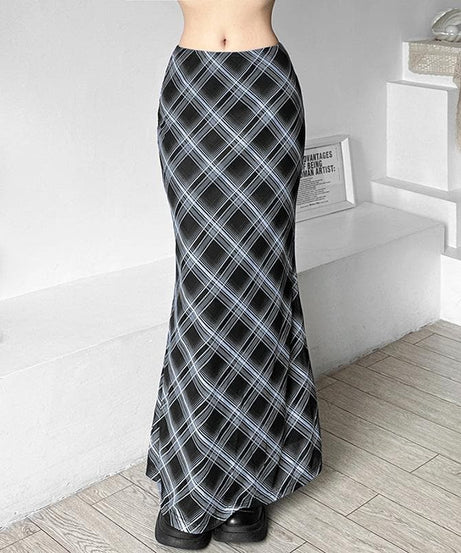 Autumn Chic Low-Rise Plaid Maxi Skirt - Effortless Flowy Silhouette