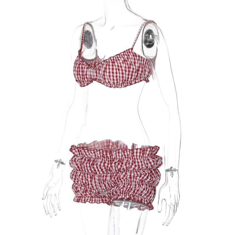 Sweetheart Gingham Smocked Cami & Ruffle Shorts Set - Cozy American Loungewear