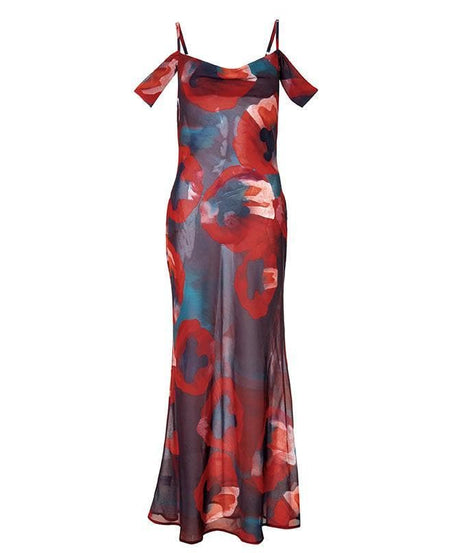 The 'Obsidian Poppy' Sheer Maxi Dress - Off-Shoulder Glamour for Fall & Holiday Events