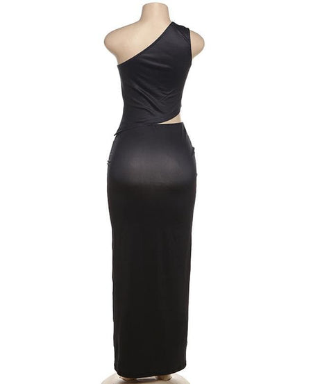 Y2K Butterfly Glam: One-Shoulder Crop Top & Maxi Skirt Set - Fall Event Ready