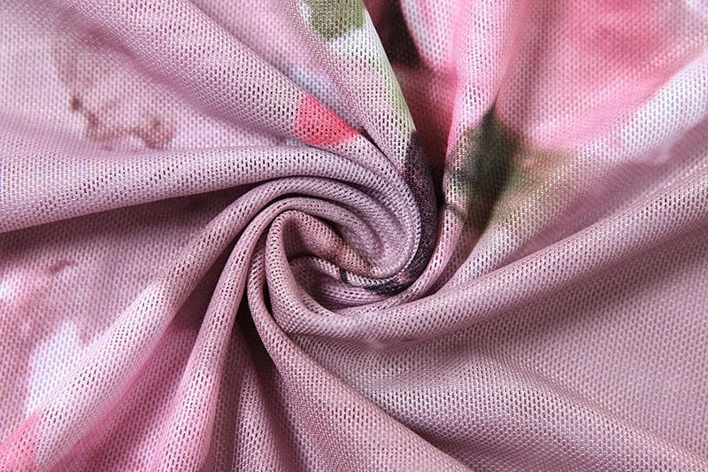 Autumn Rose Rendezvous Asymmetrical Mesh Top - Flared Sleeves & Tie Detail