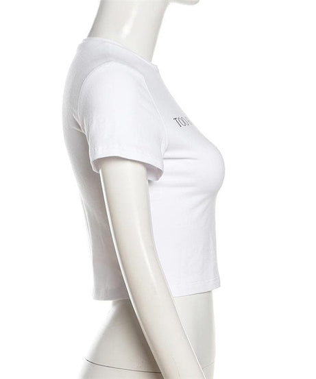 Too Good To Be True White Graphic Crop Top - Trendy Fitted Tee for Effortless Fall Style