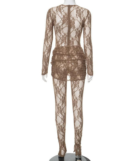 Gothic Chic Sheer Lace Mini Dress & Leggings Set - Perfect for Halloween & Fall Nights Out