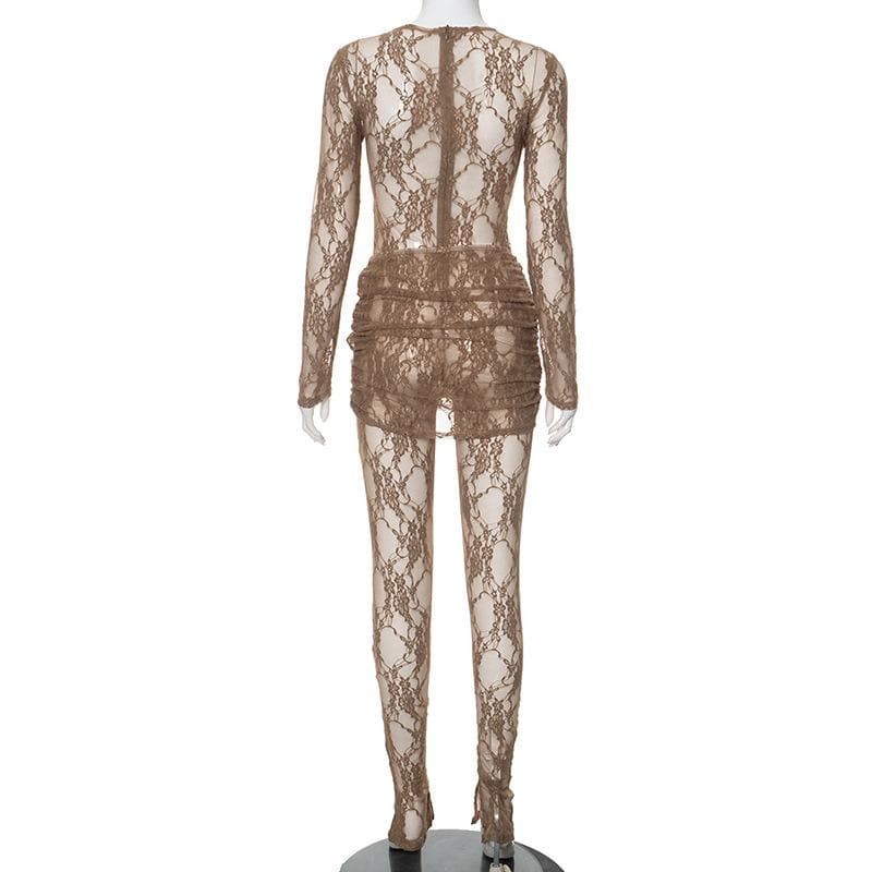 Gothic Chic Sheer Lace Mini Dress & Leggings Set - Perfect for Halloween & Fall Nights Out