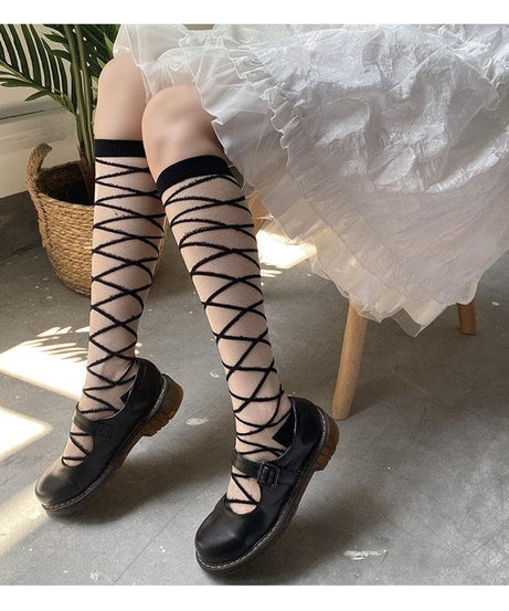 Chic Criss-Cross Knee-High Socks - Balletcore & Coquette Fall Fashion Essential