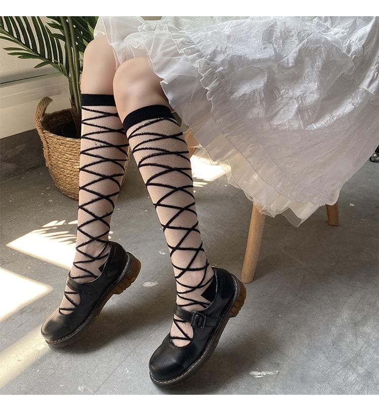 Chic Criss-Cross Knee-High Socks - Balletcore & Coquette Fall Fashion Essential