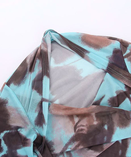 Autumn Edge Tie-Dye Mesh Wrap Top - Chic Long Sleeve Sheer Style