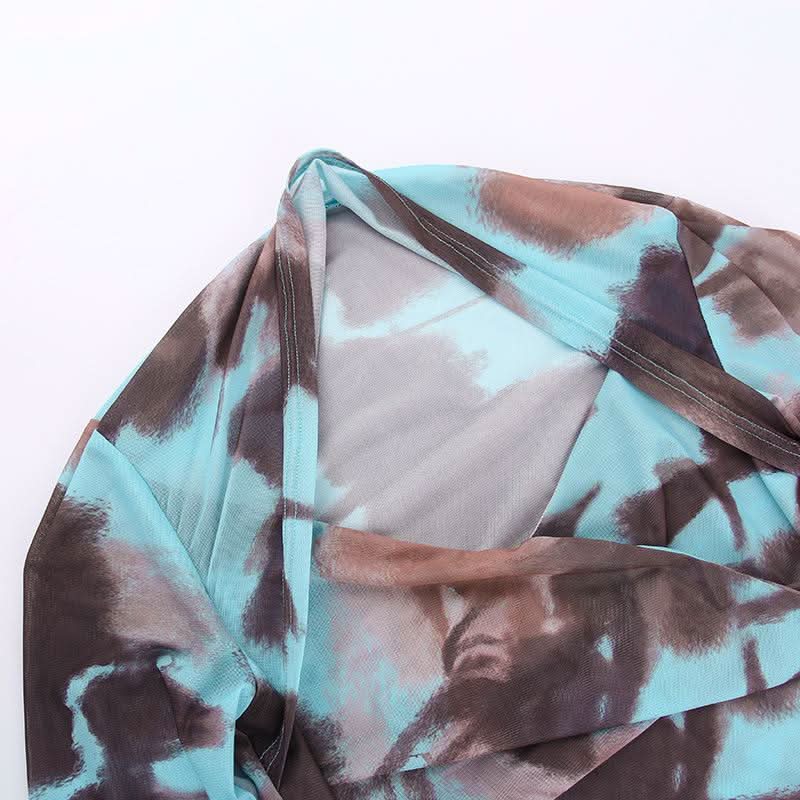 Autumn Edge Tie-Dye Mesh Wrap Top - Chic Long Sleeve Sheer Style