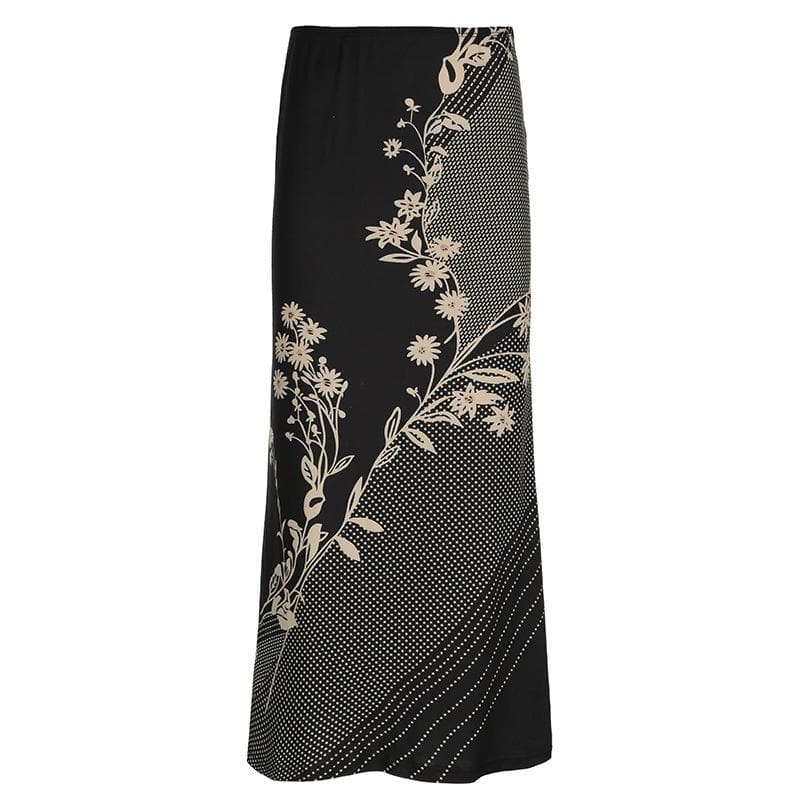Midnight Bloom & Dot Maxi Skirt – Fall's Must-Have Bohemian Chic for American Women