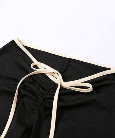 Fall Comfort & Style: Y2K Contrast Tie Crop Top & Flare Pant Lounge Set for Women