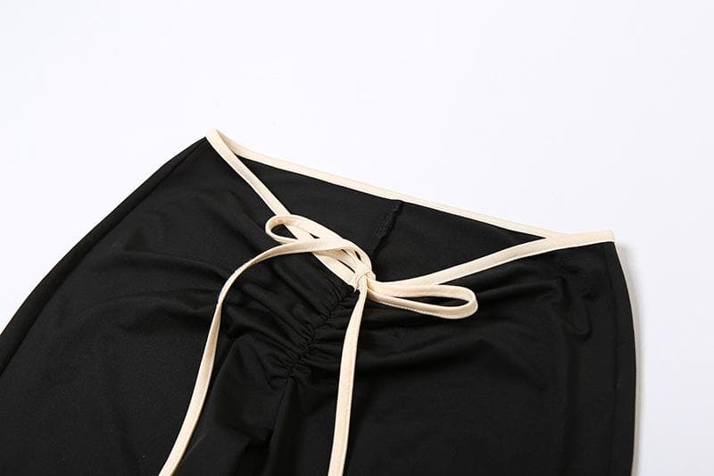 Fall Comfort & Style: Y2K Contrast Tie Crop Top & Flare Pant Lounge Set for Women
