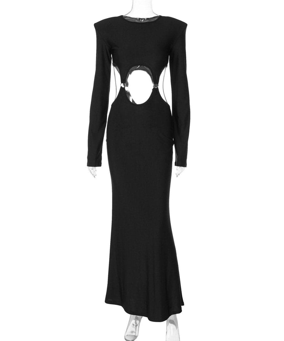 Alluring Black O-Ring Cut-Out Maxi Dress - Fall & Holiday Party Statement