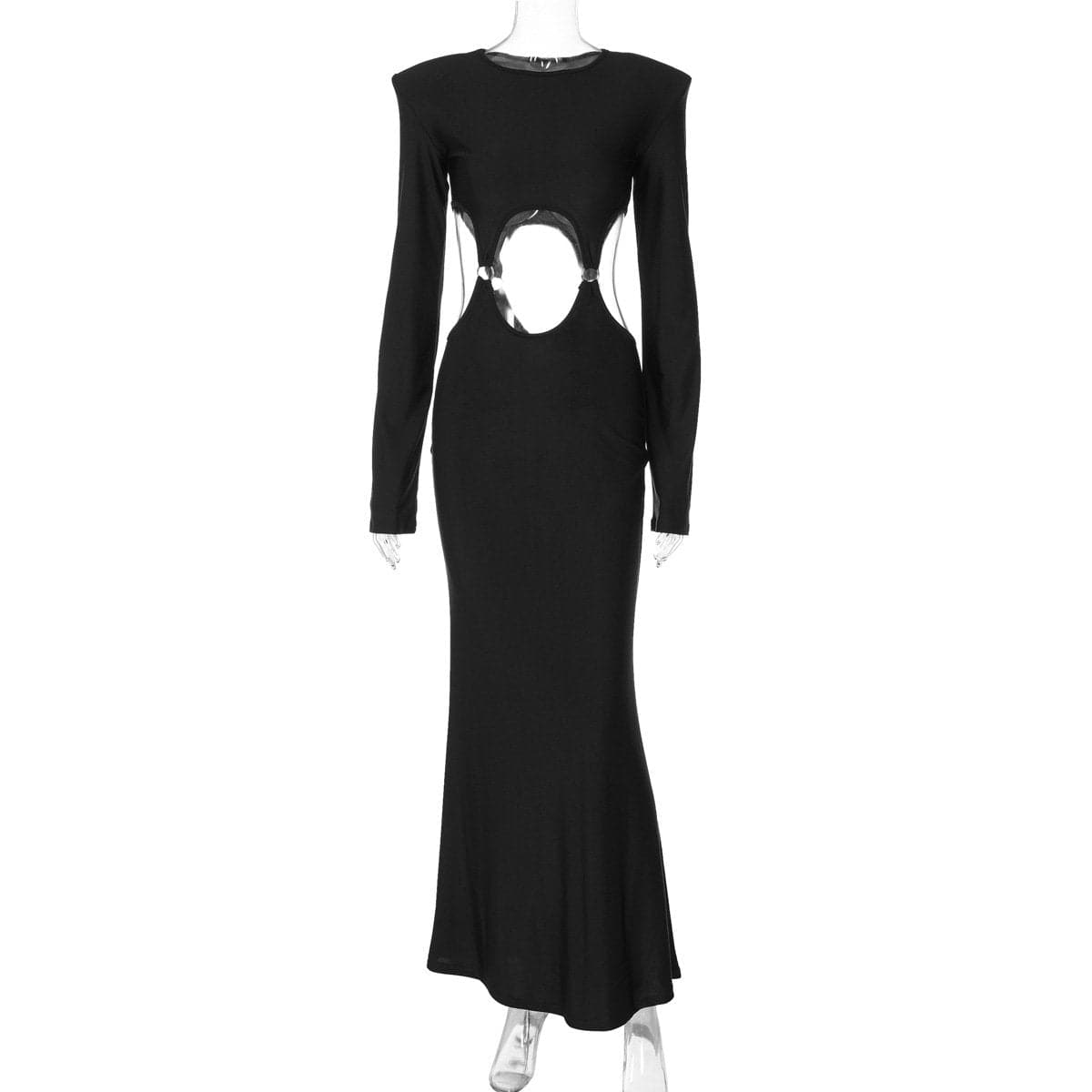 Alluring Black O-Ring Cut-Out Maxi Dress - Fall & Holiday Party Statement