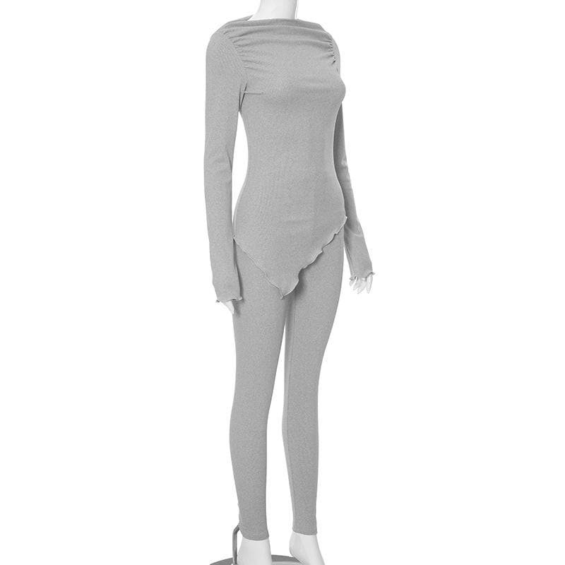 Cozy Chic Asymmetrical Ribbed Knit Loungewear Set - Women's Fall Essential