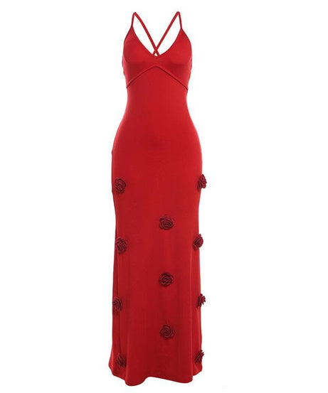 Elegant White Rose Applique Maxi Slip Dress - Perfect for Holiday Soirees & Bridal Moments