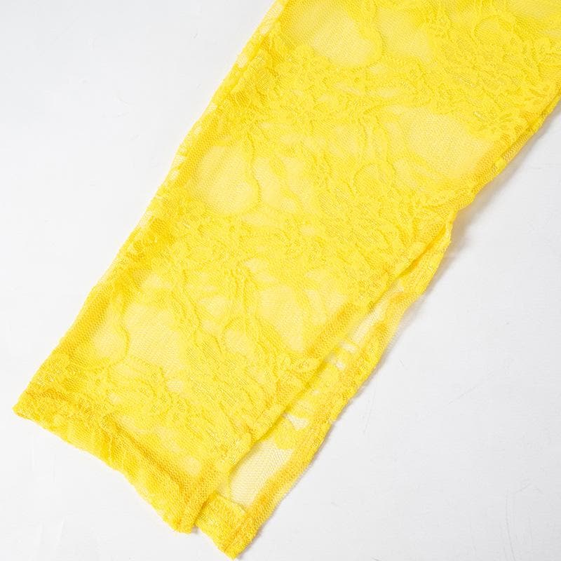 Vibrant Yellow Lace Cut-Out Tube Top & Leggings Set – Your Ultimate Halloween & Party Statement