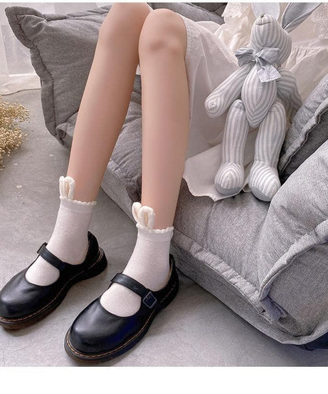 Whimsical Bunny Ears Ruffle Ankle Socks - Cozy Cute for Fall & Halloween!