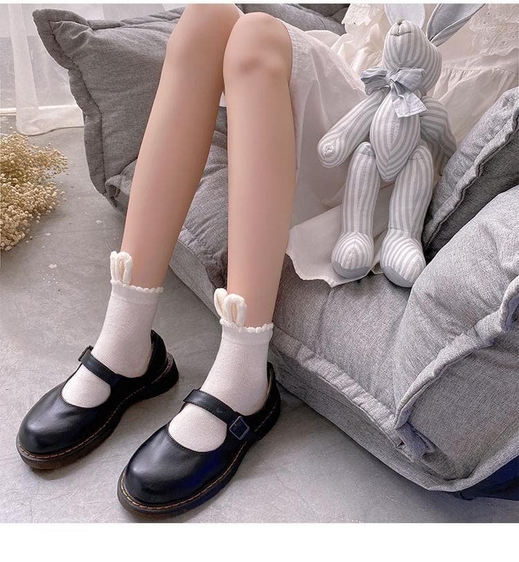 Whimsical Bunny Ears Ruffle Ankle Socks - Cozy Cute for Fall & Halloween!