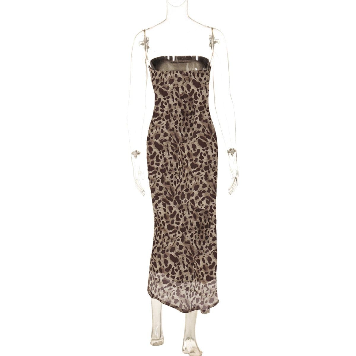 Sultry Leopard Print Mesh Tube Midi Dress with High Slit - Fall & Holiday Party Ready