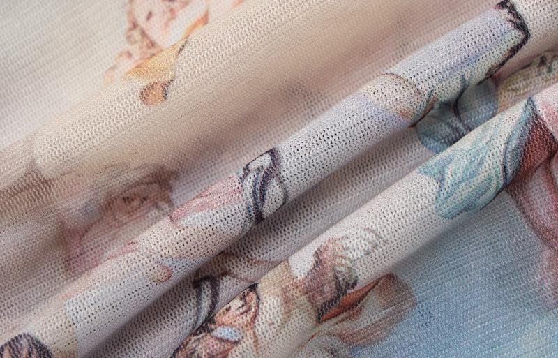 Divine Renaissance Angelic Ruched Mesh Mini Dress - Fall Party & Holiday Ready