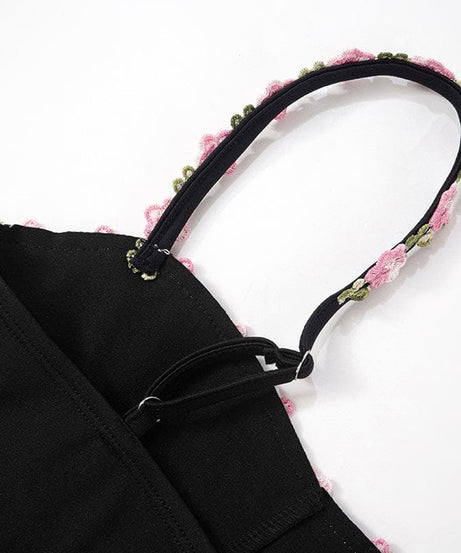 Chic Black Floral Embroidered Cami Crop Top - Romantic Fall Style for Women