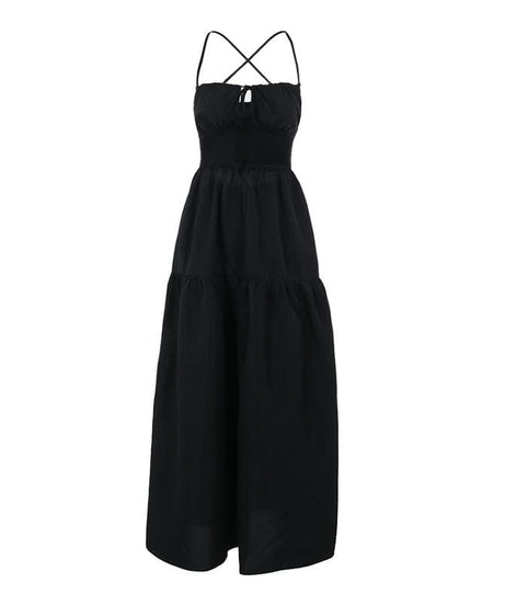 Effortless Chic Black Maxi Dress | Criss-Cross Back Cami for Versatile Fall Style