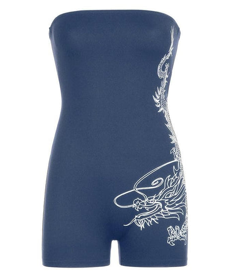 Slay the Scene: Edgy Dragon Print Strapless Romper - Your Ultimate Fall & Halloween Party Statement